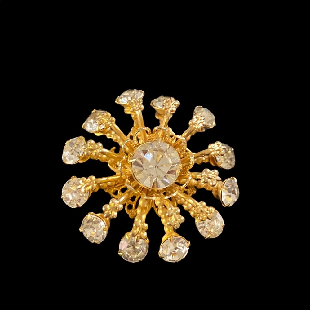 Rhinestone Brooch/Pin in Gold Color Setting